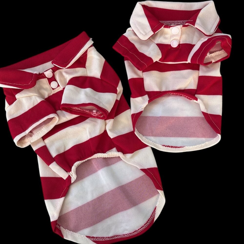 1pc Red Lightweight and Breathable Summer Stripe Two-Legged Dog Tee Shirt - C